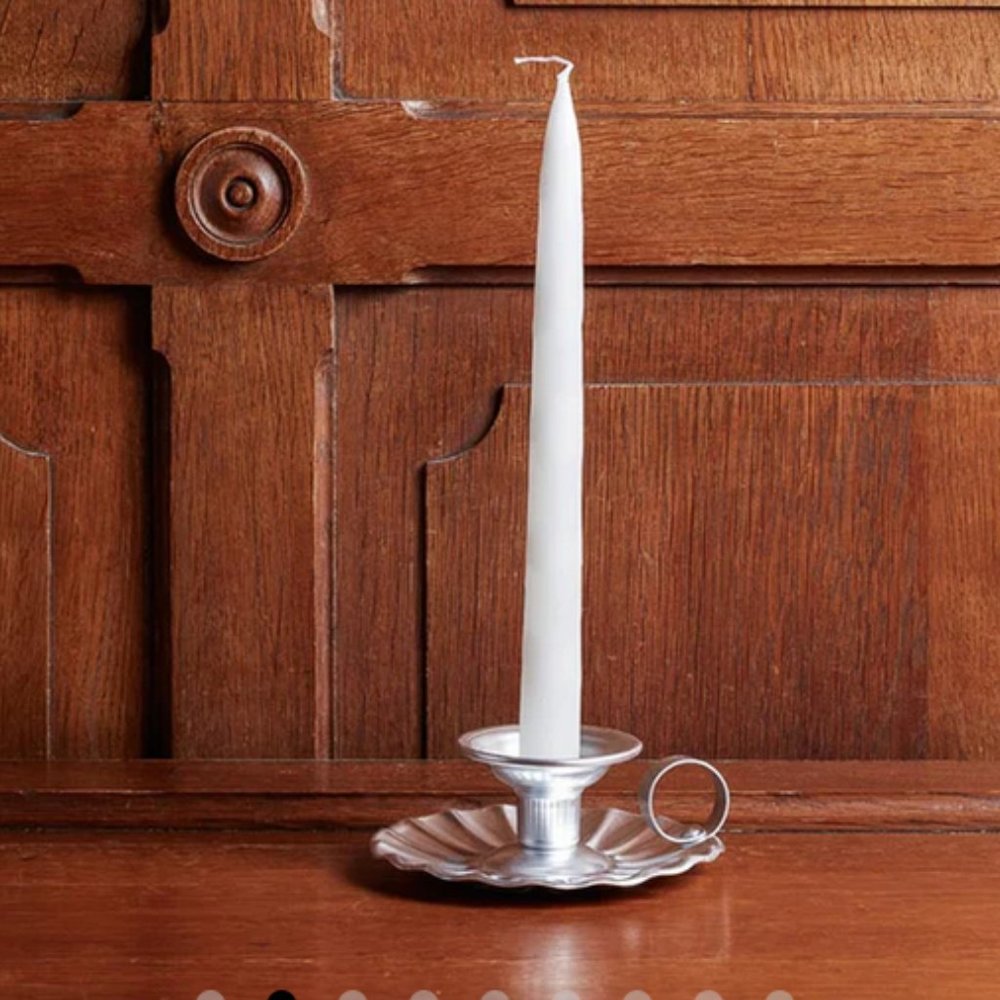 NWT Merci Paris set/2 aluminum silver scalloped taper candle holder